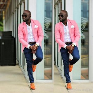 Yeni Moda One Düğmeler Pembe Erkek Düğün Takımları lacivert Pants Man Blazer Damat Smokin İnce Fit Erkek İş Takım Kıyafet Ceket Pant258J