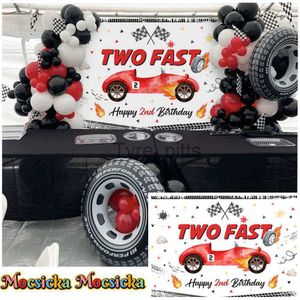 Material de fundo Mocsicka Two Fast Birthday Backdrop Boy Happy 2nd Birthday Party Decoration Red Racing Background Banner personalizado Studio Photoshot x0724