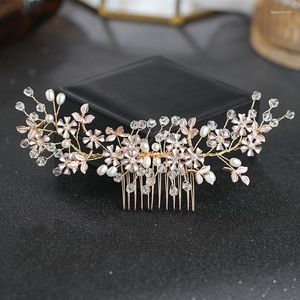 Grampos de cabelo Flor Dourada Touca de Noiva Artesanal Pente de Cristal Enfeites de Casamento Pérola Gancho de Cabelo Acessórios Jóias