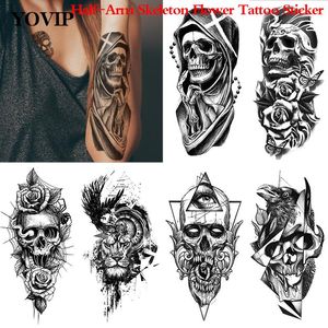 Adesivo tatuaggio finto fiore grande nero Tatuaggio teschio Tatuaggi temporanei Tatuaggi 3D avambraccio mezza manica Adesivo tatuaggi finti fai da te temporanei