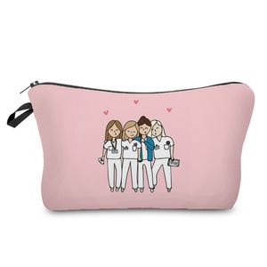 Cartoon Ladies Nurse Tryckt kosmetiska väskor Fällbara högkapacitet Kvinnor Makeup Bag Eco återanvändbar förvaringspåse Chic Pencil Case