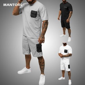 Tute da uomo Street Felpa da uomo estiva T-shirtpantaloncini 2 pezzi tinta unita abbigliamento sportivo traspirante da uomo 230720