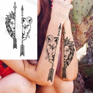 3D realistiska lejon leopard pil tillfälliga tatueringar för kvinnor män geometrisk varg lotus falska tatuering kroppskonst målning tatoo papper