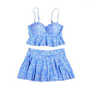 Kvinnors badkläder Kvinnor Swimsuit Lady Spring Floral Print Strappy Tank Beach Söt hög midja Ruched Elastic Bathing Suit