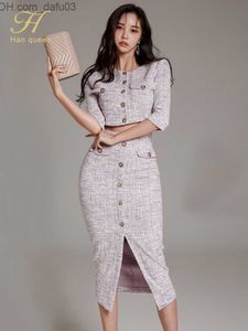 Two Piece Dress Two Piece Dress H Han Queen Women Autumn Winter 2 Pieces Set Single Breasted Short Tops High Waist Pencil Skirt Korean Simple Suit 221122 Z230725