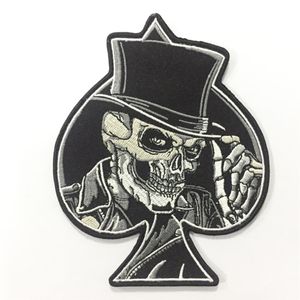 Quality Spades Top Hat Skull Embroidered Iron On Patch Motorcycle Biker Club MC Front Jacket Vest Patch Detailed Embroidery S302g