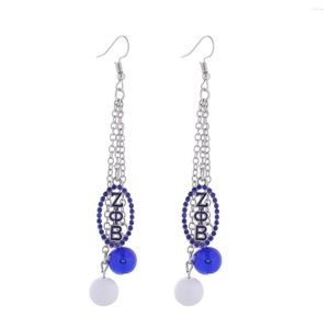 Kolczyki Dangle Blue Biała koralika grecka bractwo Rhinestone Zeta Phi Beta dla pani