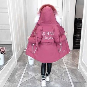 Down Coat Parkas Winter Coat 5-16T 2023 New Fashion Big Fur Collar Hooded Warm Thick Padded Jackets Girls Cotton Jacket High Quality HKD230725