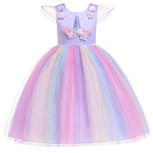 2019 Nowe moda dla dzieci Designer Ubrania dziewczynki sukienki jednorożce sukienki księżniczki kwiatowe dziecięce sukienki tęcza długie sukienki formalne A214F