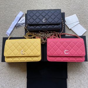 10a süper orijinal kalite 20 cm kadınlar woc omuz çantası kutu ekose çanta cüzdanları havyar deri zincir crossbody akşam çantaları klasik kadın çanta