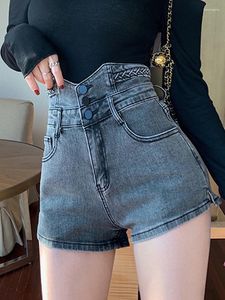 Kvinnors jeans kvinnor kort denim retro hög midja shorts sommar