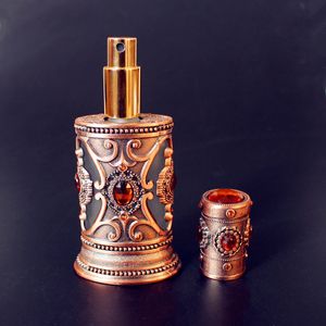 Frasco de perfume antigo 40ml grande frasco de perfume de metal estilo árabe frasco de spray de vidro vazio recipiente cosmético artesanato decoração presente 230724