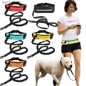 Coleira reflexiva para cães Conjunto de bolsa de cintura elástica para corrida Cinto de corrida Fanny Pack Hands-free Traction Dog Corda para jogging Pull Dog Leashes L230620