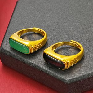 Wedding Rings Luxury Vietnam Sand Gold Green Opening Ring Men's Jewelry Brass Plated Gift