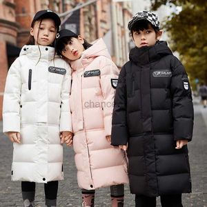 Женские падения вниз в парке -25 градусах New Fashion's Kids's Down Куртка Черное теплое толстое пальто для мальчиков -девочек фиолетовая холодная защита утка вниз Hkd230725