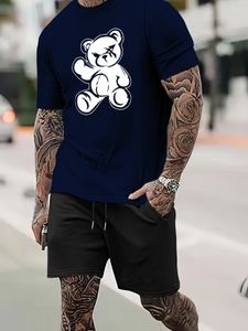 Fatos de treino masculino Bear Doll Estampa Criativa 2 peças Casual Manga Curta Camiseta Shorts Conjunto Confortável Roupas de Verão Masculino 2023 230724