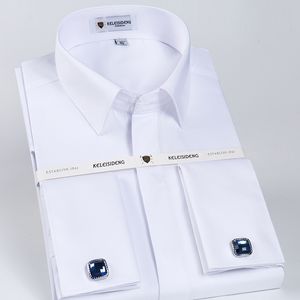 Koszulki męskie klasyczne francuskie mankiety Hidden Button Sukienka Koszulka Długo-śluzowe formalne biznesowe standardowe mankiety mankiety w tym 230724
