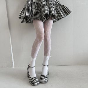 Women Socks Japanese Sexy Stockings Female Sweet Lace Nylon Thin Tights Lolita Bowknot Black White Patchwork Spring Pantyhose