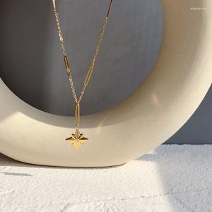 Chains Titanium Geo Zircon Star Necklace Women Stainless Steel Jewelry OL Designer T Show Runway Boho Japan Korean