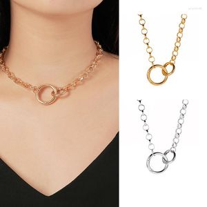 Chains Metal Necklace Necklaces For Women Two Rings Connected Y2k Accessories Jewelry Goth Fashion