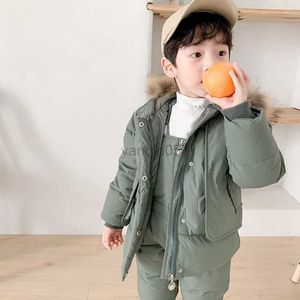 Down Coat 2023 New Baby Down Suit Set White Duck Down Winter Coat Boys 'Strap Pants Two Piece Set Women HKD230725