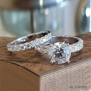 Band Rings Luxury Women Wedding Set Jewelry Silver Color Rings With Dazzling Stone Bridal Marriage Rings Fashion Accessories R230725