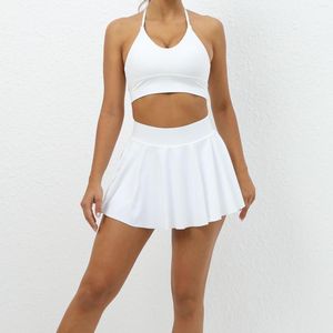 アクティブセットテニススカートスポーツブラブセット女性ライクラアクティブウェアレディース衣装2023ブラックホワイトの夏のトレーニング服