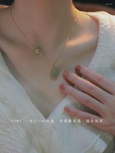 Chains Hetian Jade Peace Joy Clavicle Chain Summer INS Sweet Romantic Gift Jewelry Necklaces For Women