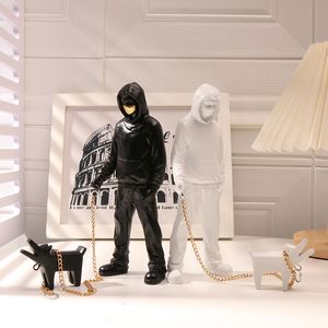 Decorative Objects Figurines Banksy Street Art Barking Dog Walker Graffiti Statue Sculpture Collectible Home Office Desk Decorations 230724