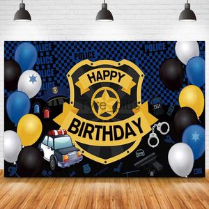 Hintergrundmaterial Alles Gute zum Geburtstag Polizei Thema Foto Hintergrund Ballon Kinder Familie Party Hintergrund Cartoon Kuchen Tisch Banner Poster x0724