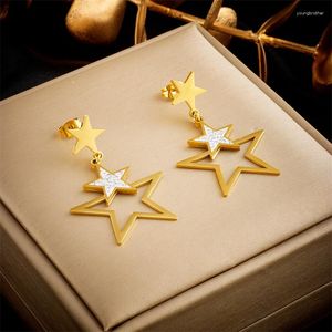 Stud Earrings 316L Stainless Steel Fashion Fine Jewelry Embedded Zircon Hollow Out And Stacked Gradual Size Stars For Women