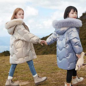 Down Coat Winter Thick Warm Down Jackets för tonåringar Fashion Hooded Coats Children's Clothes for Girls Snowsuit med stor päls krage 4-14 y HKD230725