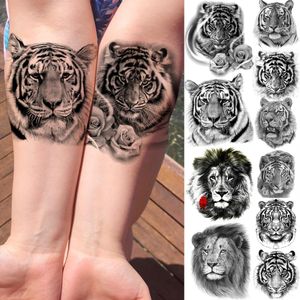 3D Black Tiger Rose Flower Tatuaggi Temporanei Per Donne Uomini Adulti Realistico Nero Animale Tatuaggio Finto Leone Avambraccio Tatuaggi Lavabili