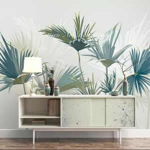 Papéis de parede CJSIR pintados à mão Nordic Forest Tropical Palm Tree Sofá TV Background Wall Custom Large Mural Green Wallpaper Decoration