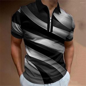 Polos Masculinos 2023 Camisetas Masculinas com Zíper Gradiente Original Turndown Oversized Quarter Polo Shirt Respirável Tops Vestuário Manga Curta Tee