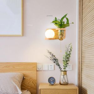 Wandleuchte Nordic LED Massivholz Glaskugel Lampen Nachttisch Wohnzimmer Wandlampen Innenleuchten Beleuchtung