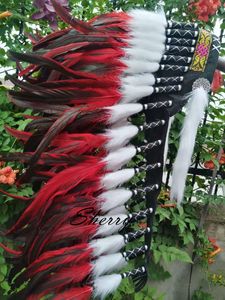 Other Hand Tools 28" high red and black indian Feather headdress war bonnet replica made handmade costumes feather headdress feather hat 230724