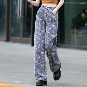 Women's Jeans Printed Wide Leg Pants 2023 Spring And Autumn High Waist Woman Trousers Korean Streetwear Harajuku Fashion Urban