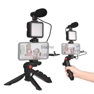 Tripods Smartphone Vlog Zestaw Mini LED wideo Lightcardioid Mikrofon rozszerzalny mobilny cliptripod dla streamowania w czasie rzeczywistym przechwytywanie vlog wideo x0724