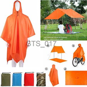 Regenmäntel 3 in 1 Tragbarer Sonnenschutz Camping Tarp Bodenmatte Regenmantel Outdoor Wasserdichter Regen Poncho Rucksack Abdeckung für Wandern Picknick Zelt x0724