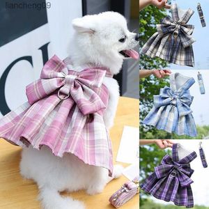 Dog Harness Pink Plaid Dog Clothes Cat Clothing Dog Leashes Puppy Dress Vest Spring Summer Accessories Chihuahua Pet Products L230620