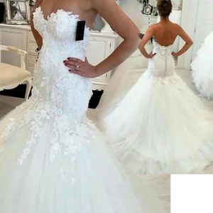 Wedding Dresses White Bridal Gowns Plus Size Sweetheart New Ivory Formal Mermaid Trumpet Tulle Applique Custom Beaded Button Sleeveless Zipper