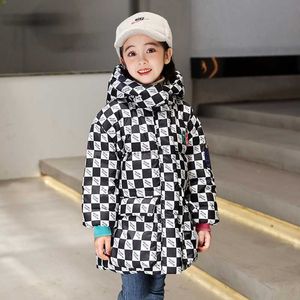 Down Coat HsSczlgirls White Duck Down Jackets 2022 Ny Winter Plaid Thicken Hooded Girl Coat Child's Kids kläder Ytterkläder Overcoat 6-14Y HKD230725