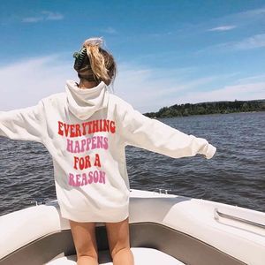 Damen Hoodies Sweatshirts Colored Every Happens For A Reason Hoodie lustig Fashion Hoody Sweatshirt Zitat Pullover Unisex Pullover Outfits Tops 230725