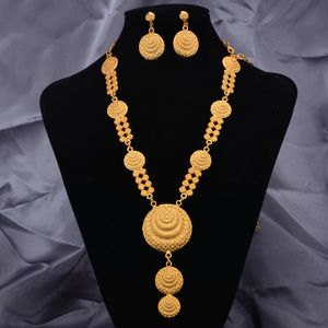 Hochzeitsschmuck-Set, 24 Karat Gold, Mädchen-Halskette, Ohrringe für indische Hochzeit, äthiopisches Schmuckset 230725