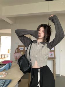 Swetry kobiet Zcsmll 2023 American Retro Color kontrast raglan rękawy Krótkie podwójne zapinane na lapę Korean Fashion Kobiet Kobiet Kobiet Kobiet