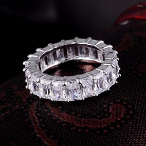 Klusterringar 925 Silver Pave Seting Full Diamond Eternity Engagement Wedding Ring Set Fine Jewelry Size 5-12