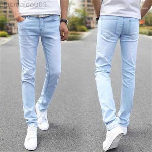 Erkekler Kot erkek kot pantolon ince fit erkek pantolon esneme açık mavi pantolonlar yüksek kaliteli rahat moda inek erkek1 l230725