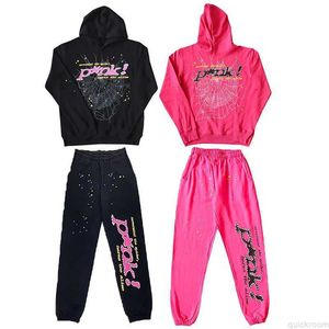 Designer-Modebekleidung Herren-Trainingsanzüge Young Thug Star Same Sp5der 555555 Rosa Kapuzenpullover-Hosen-Set