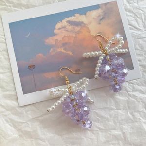 Stud Earrings Fashion Noble Pearl Purple Crystal Grape Pendant Women Trend High-end Design Temperament Elegant All-match Jewelry